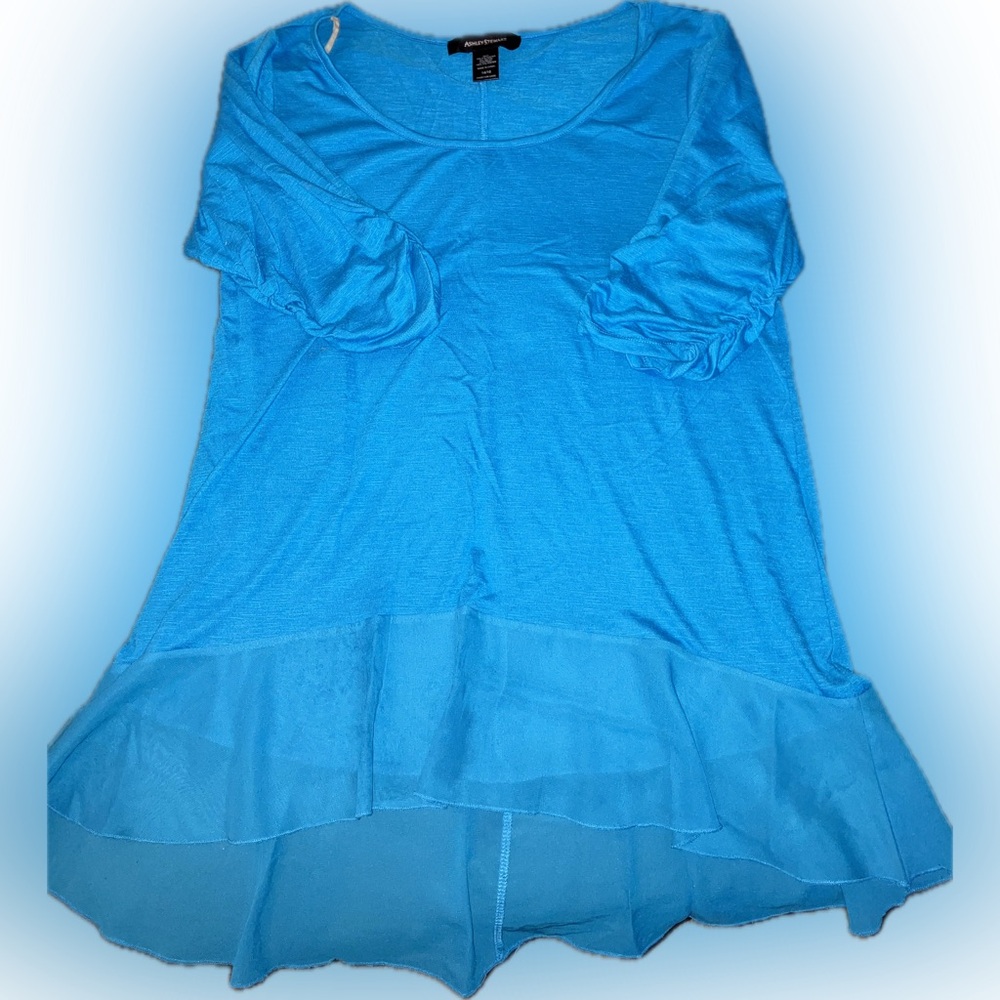 Knit top Hi-Low hem ruched sleeve